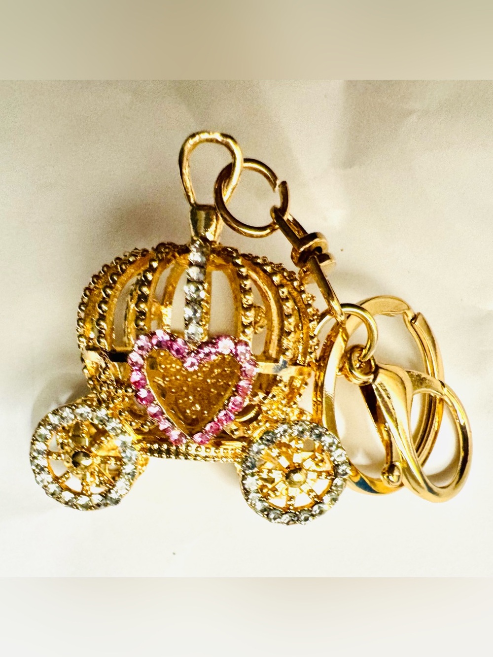 Gold Crown Carriage Charm with Pink Heart Crystals - Picture 5 of 8